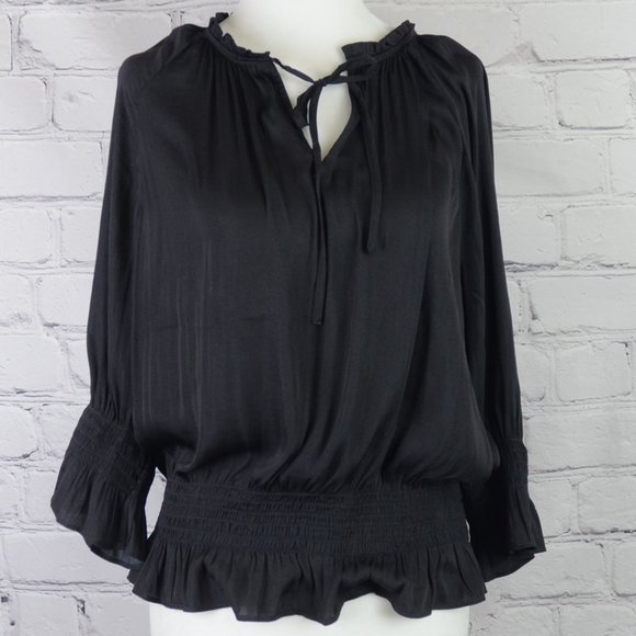 ANN TAYLOR Smocked Waist Tie-Neck Blouse - Picture 7 of 8